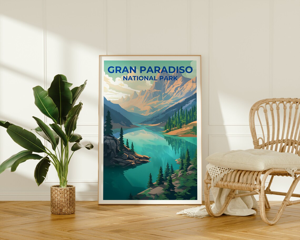 Gran Paradiso Italy National Park Alpine Lake Mountains Travel Poster - Image 2