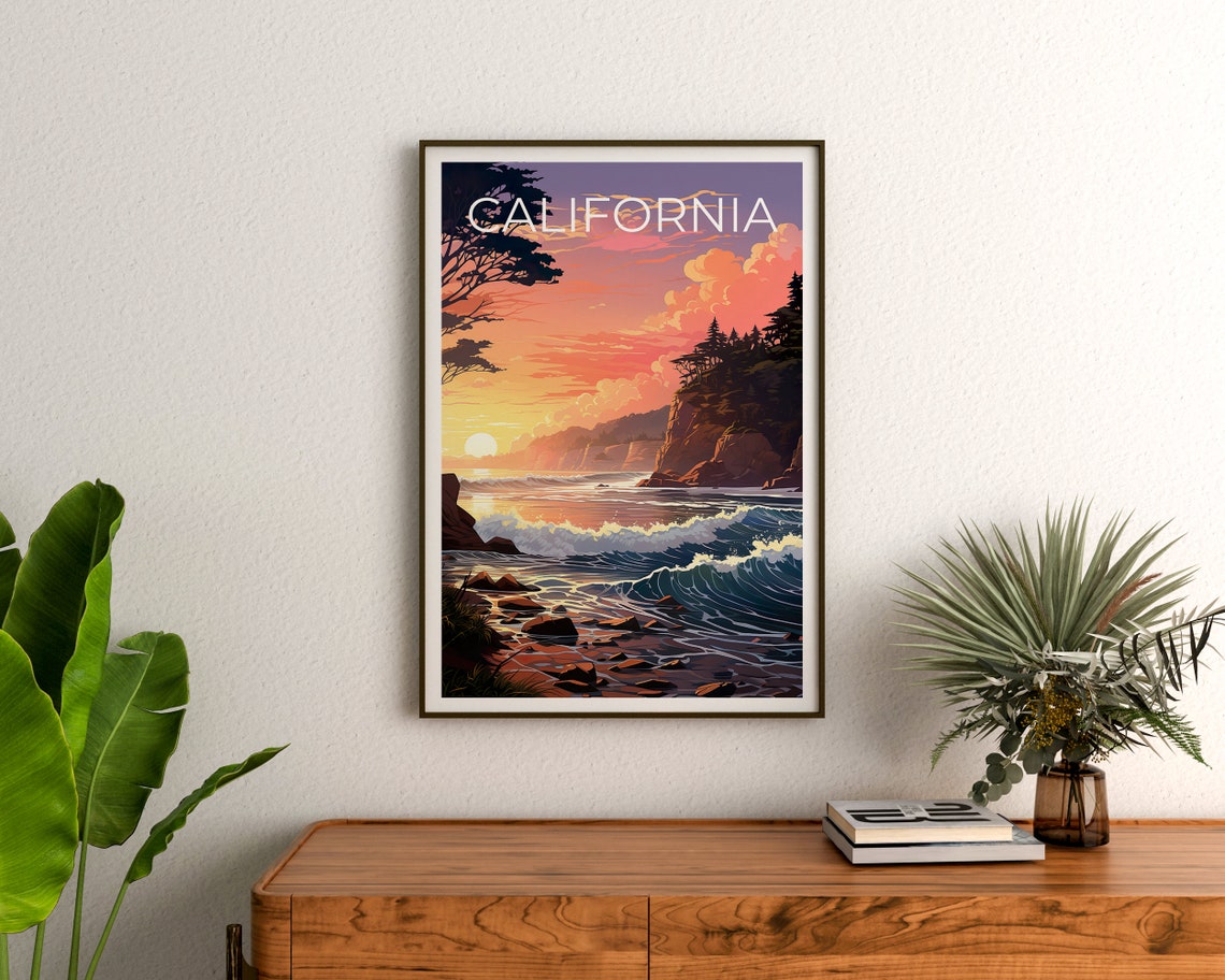 California Rocky Coast Sunset Waves Cypress Cliffs Ocean View Poster - Image 3