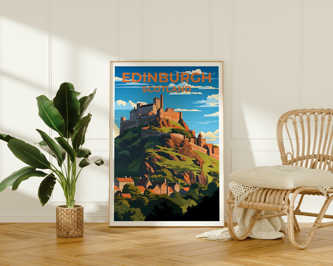 Edinburgh Scotland Castle Hill Historic Old Town Skyline Travel Poster - Image 2