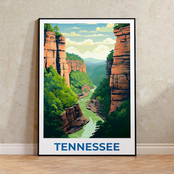Tennessee River Gorge Red Sandstone Cliffs Scenic Travel Poster
