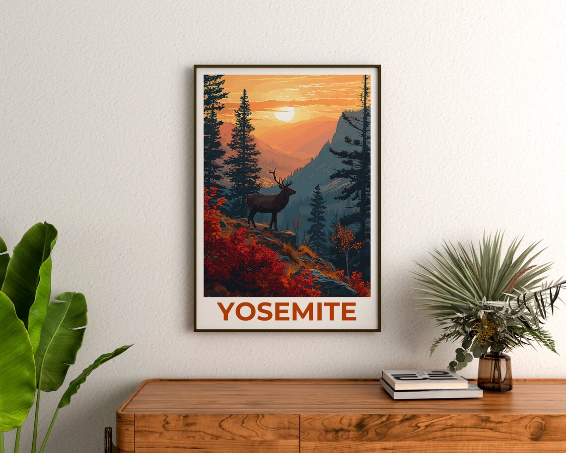 Yosemite Deer Forest Travel Poster, Wall Art Print - Image 3