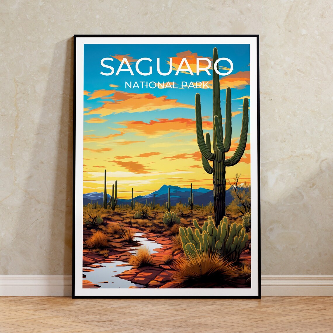 Saguaro Arizona Travel Poster, Desert Wall Art