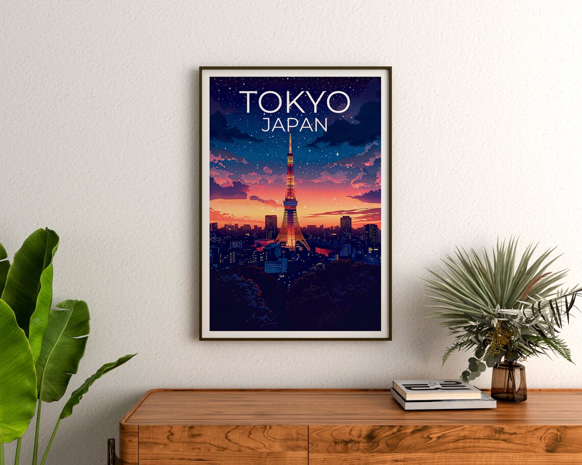 Tokyo Japan Tokyo Tower Night Skyline City Lights Travel Poster - Image 3