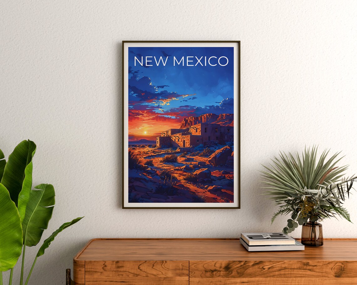 New Mexico Pueblo Ruins Desert Sunset Red Rock Cliffs Travel Poster - Image 3