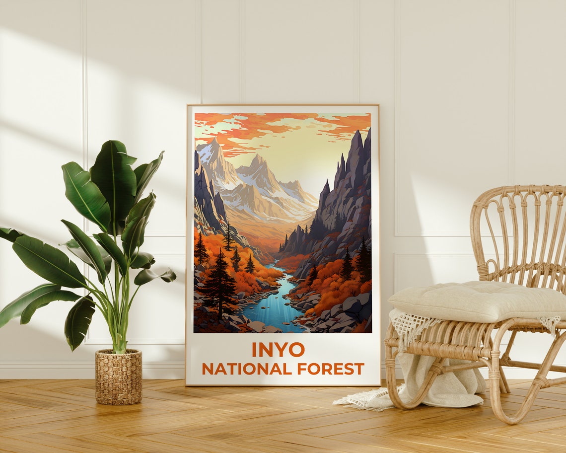 Inyo National Forest Snowy Peak River Autumn Valley View Poster - Image 2