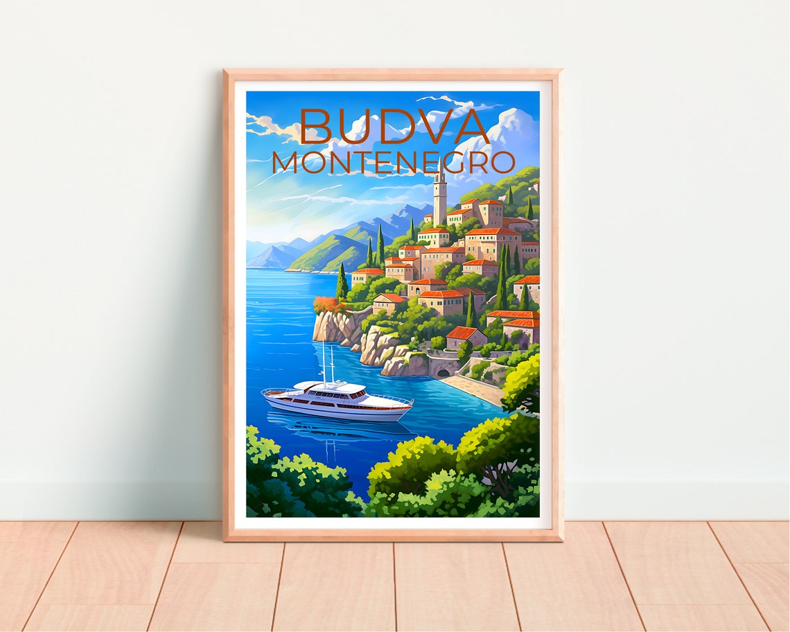Budva Montenegro Cliffside Old Town Yacht Harbor View Poster - Image 4