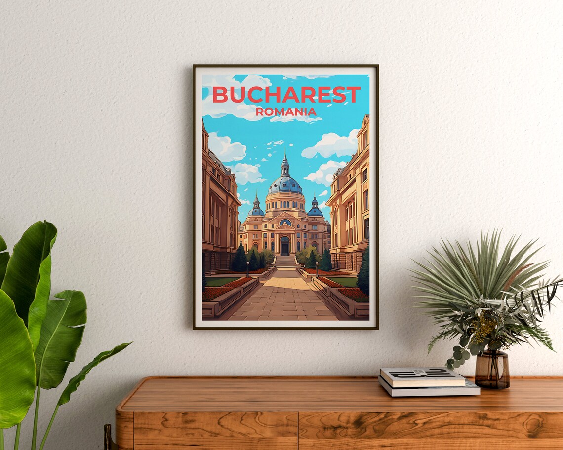 Bucharest Romania Grand Domed Palace Boulevard Travel Poster - Image 3