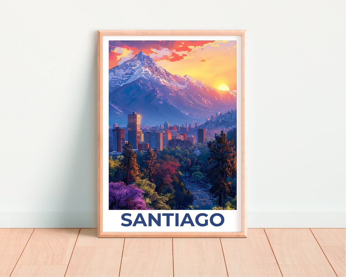 Santiago Chile City Skyline Sunset Andes Mountains View Poster - Image 4