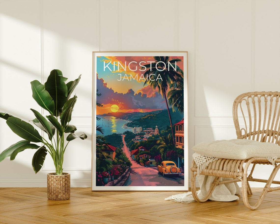 Kingston Jamaica Tropical Harbor Sunset Palms Coastal City Poster - Image 2