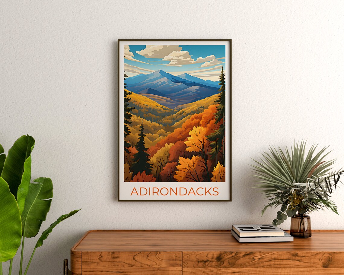 Adirondacks Mountains Autumn Foliage Valley Golden View Travel Poster - Image 3