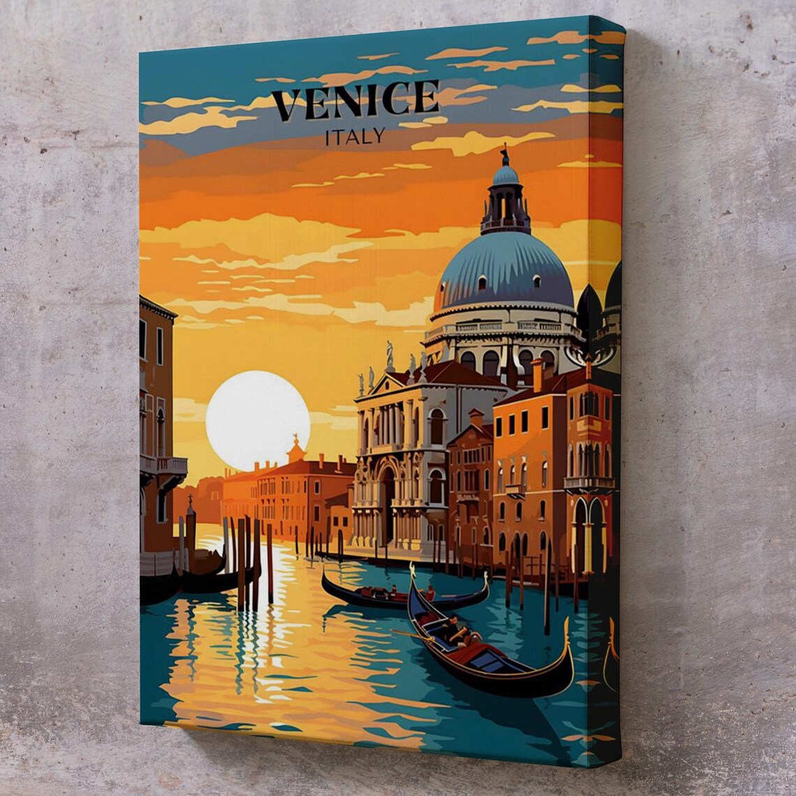 Venice Italy Grand Canal Gondolas Sunset Vintage Style Travel Poster