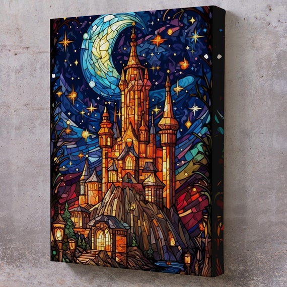 Modern Fairy Tale Tapestry Stained Glass Castle Painting Illustration Modern Wall Decor Large Wall Art Illustration Wall Art
