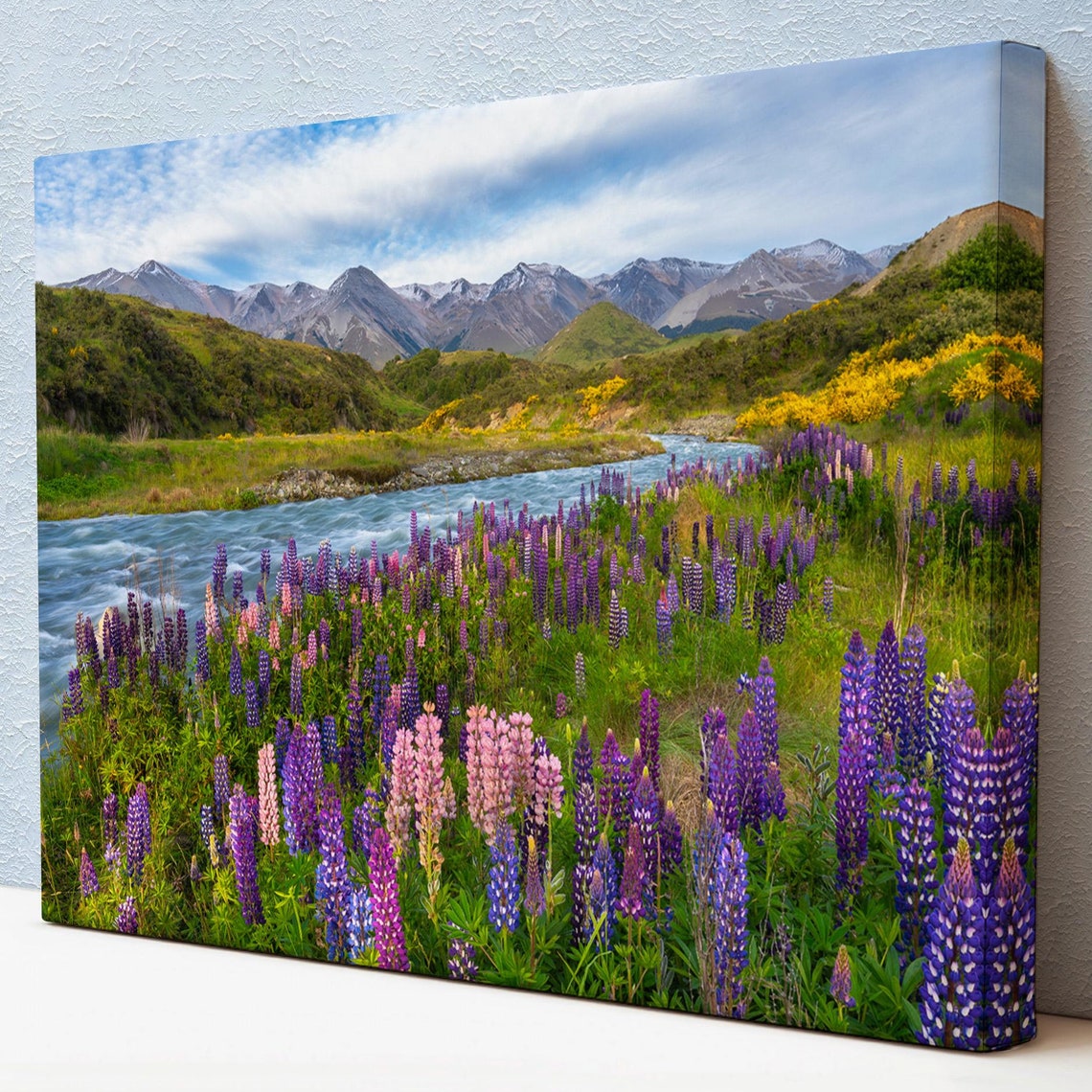 Mountain River Valley Purple Lupine Wildflowers Alpine Meadow Poster