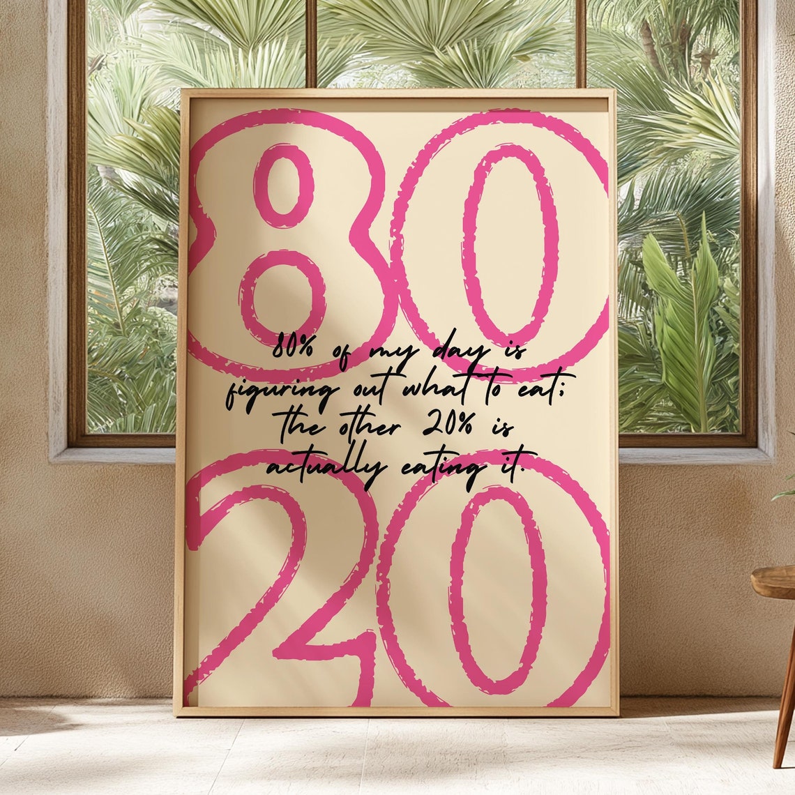 Eighty Twenty Funny Food Quote Pink Typography Kitchen Poster