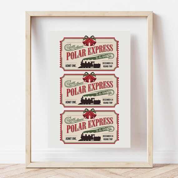Polar Express North Pole Vintage Ticket Trio Script Holiday Poster