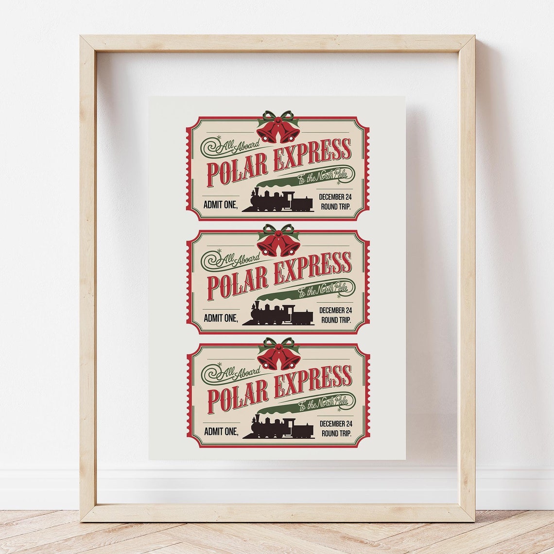 Polar Express North Pole Vintage Ticket Trio Script Holiday Poster