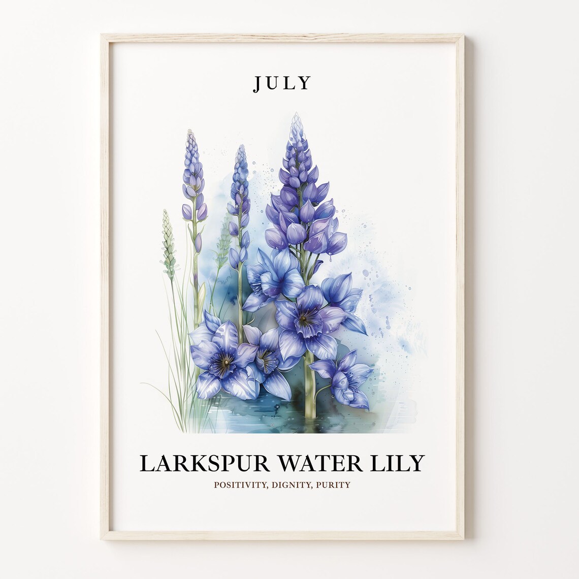 July Flower Month Larkspur Water Lily Art Print