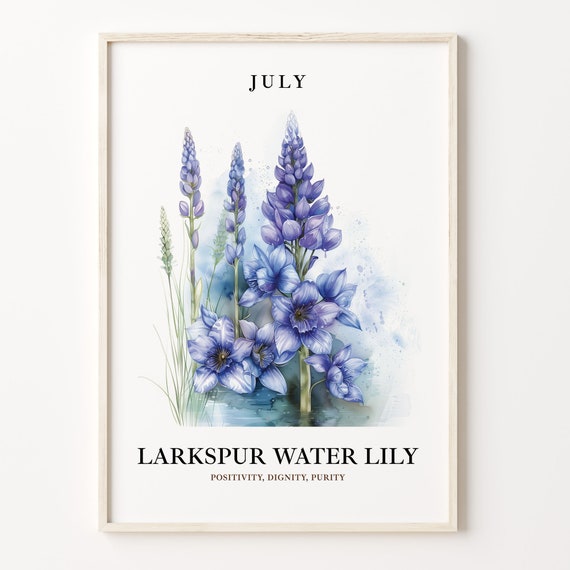 July Flower Month Larkspur Water Lily Art Print