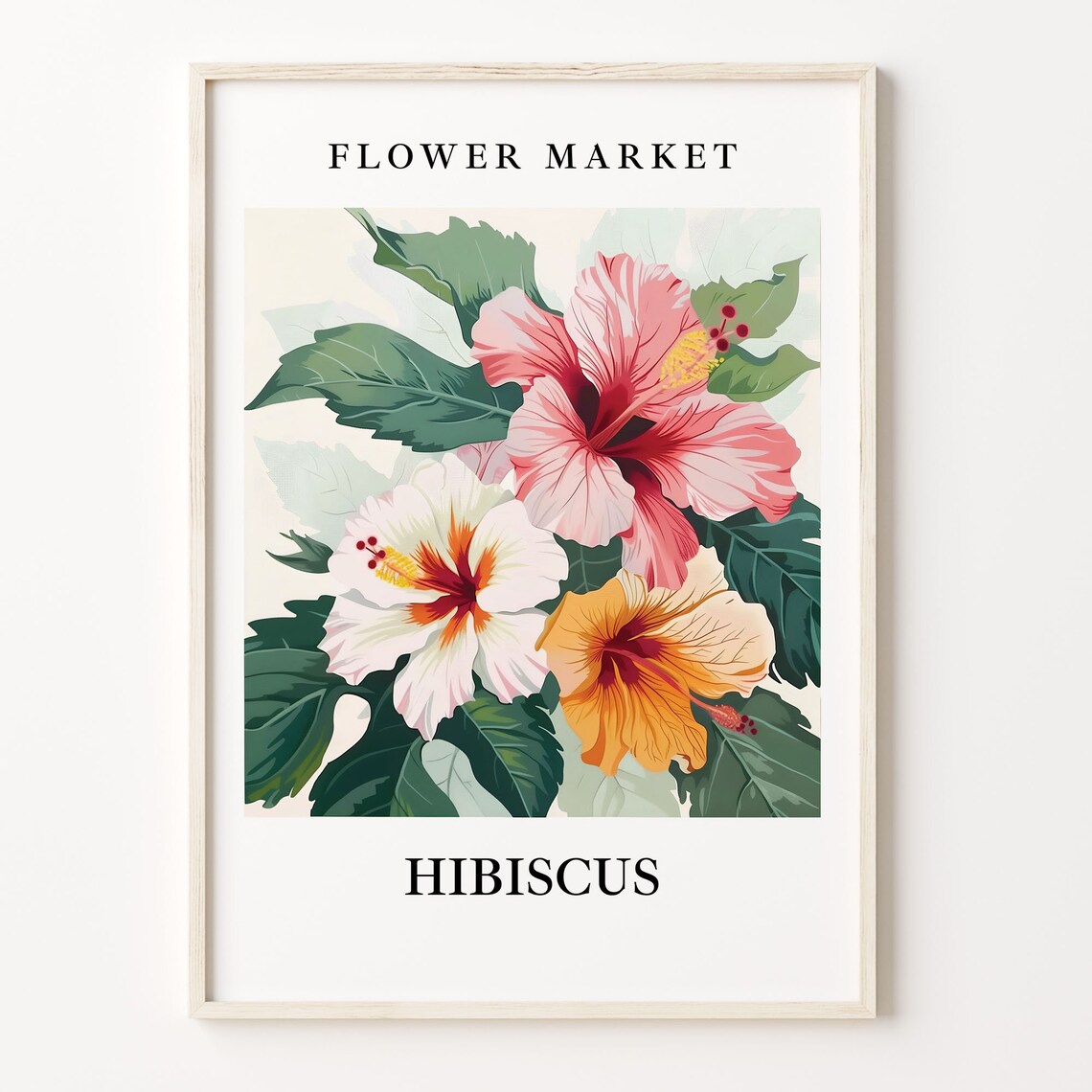 Hibiscus Flower Market Art Print, Botanical Pastel Artwork