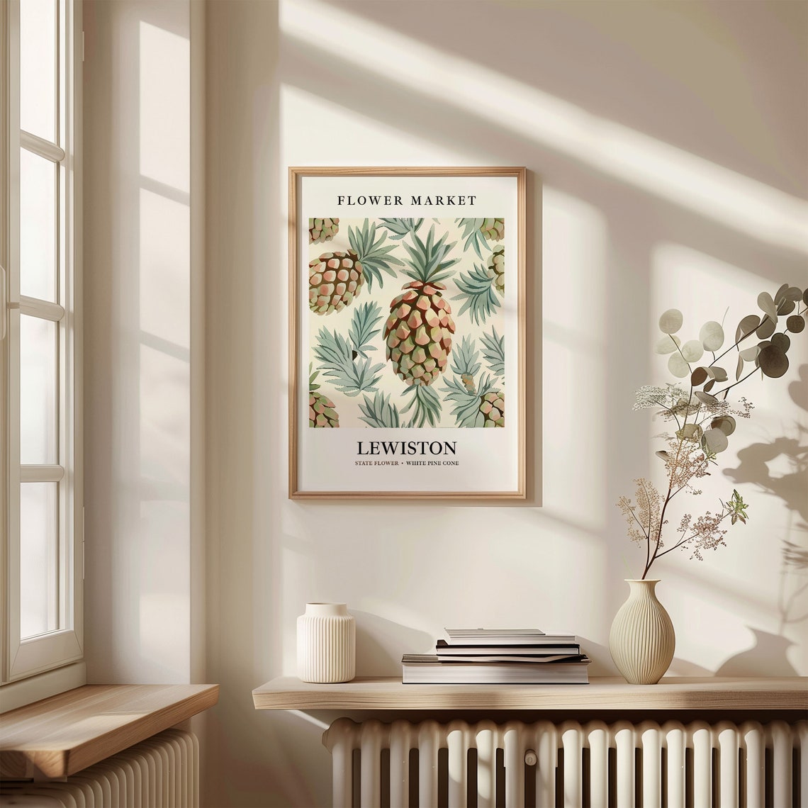 Lewiston Maine White Pine Cone Botanical Flower Market Poster - Image 3