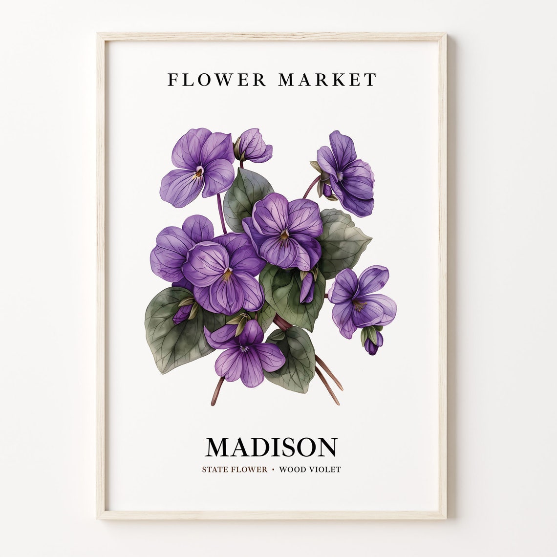 Madison Wisconsin Wood Violet Botanical Flower Market Poster