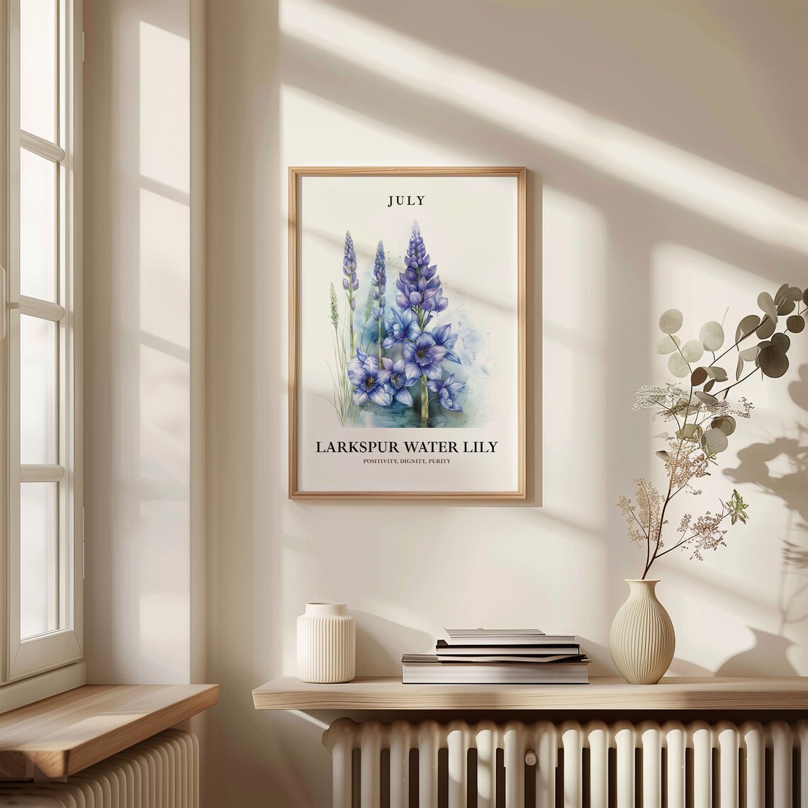July Flower Month Larkspur Water Lily Art Print - Image 3