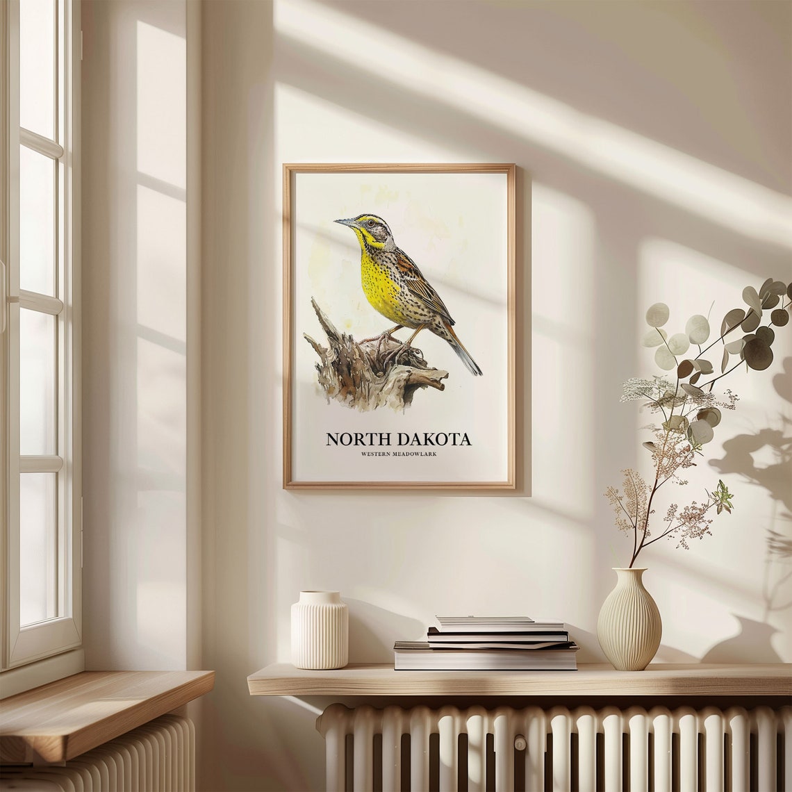 North Dakota Western Meadowlark Watercolor Bird Illustration Poster - Image 3