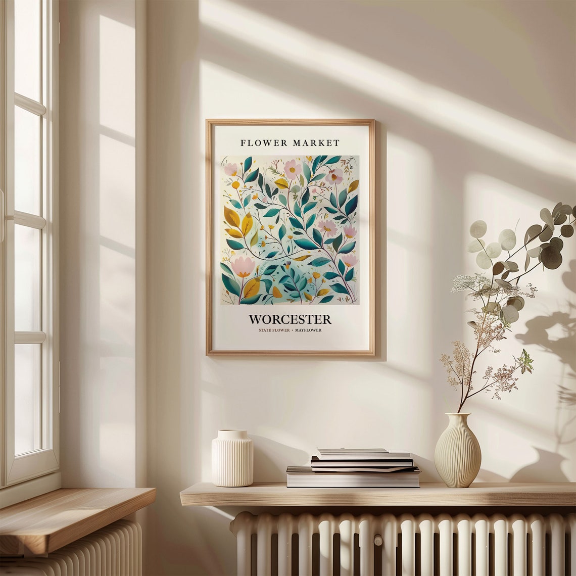Worcester Mayflower Pastel Garden Botanical Flower Market Poster - Image 3