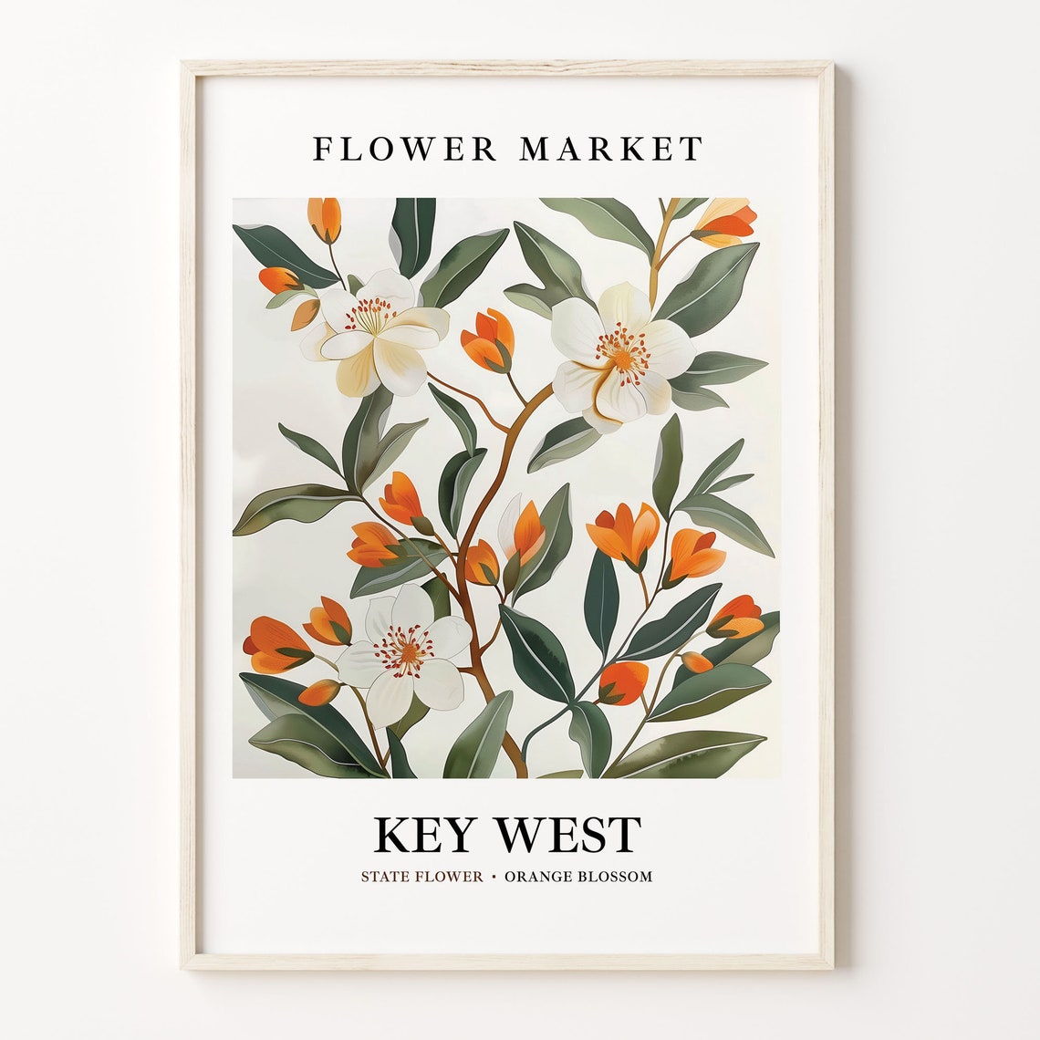 Key West Orange Blossom Citrus Botanical Flower Market Poster