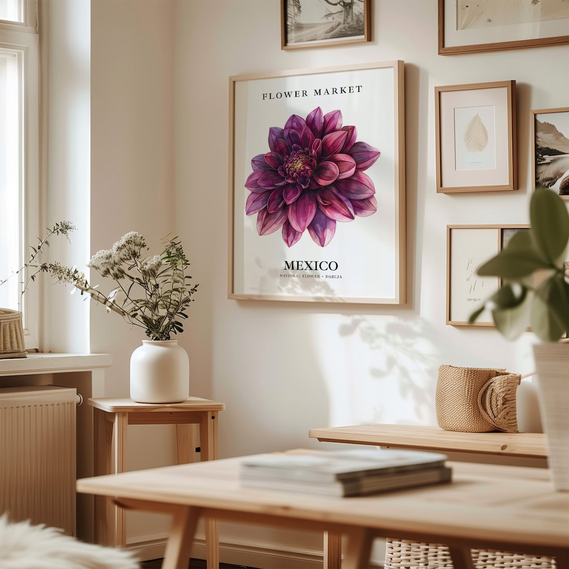 Dahlia Neutral Botanical Art Print, 1960s Mexico - Image 2