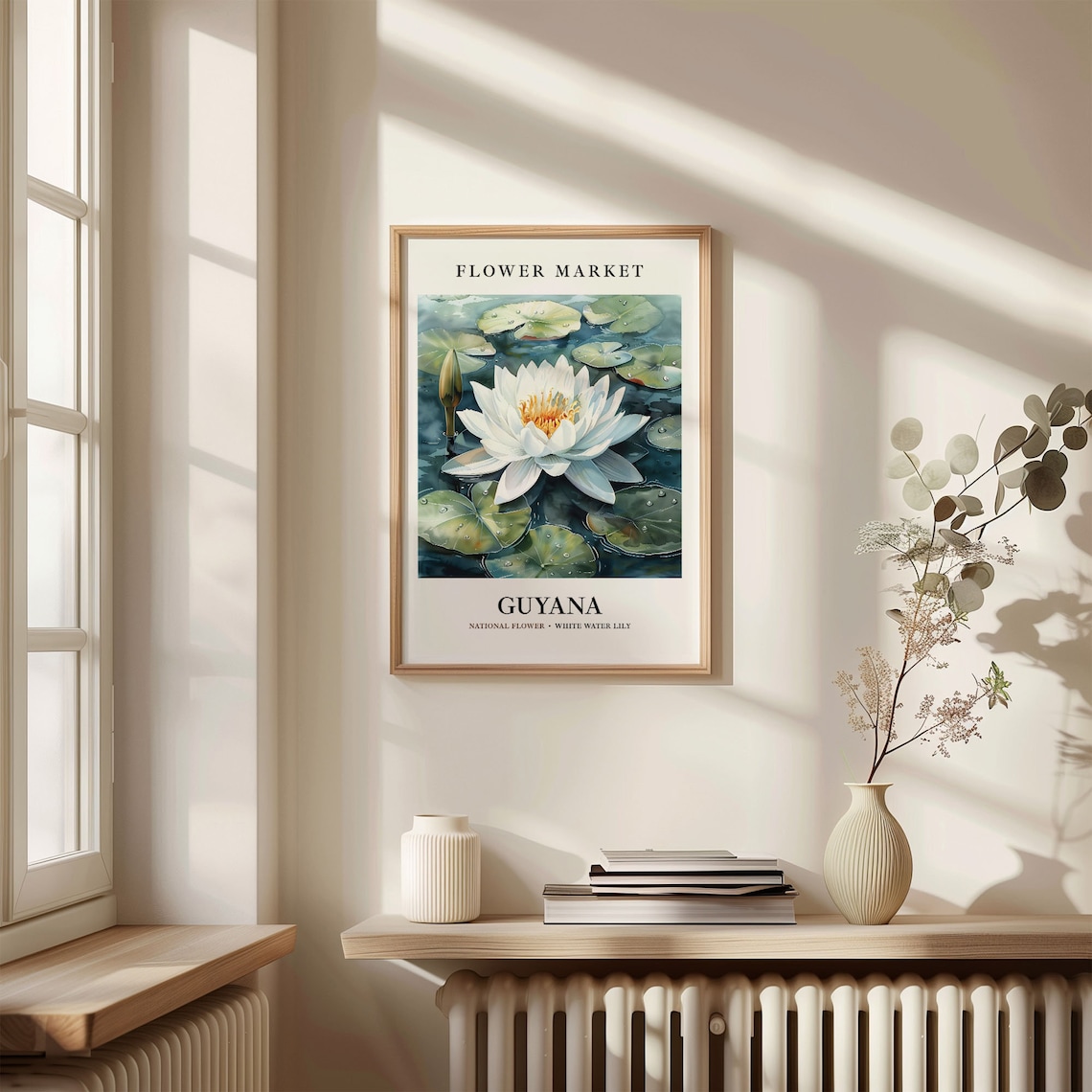 Guyana White Water Lily National Flower Market Botanical Art Poster - Image 3