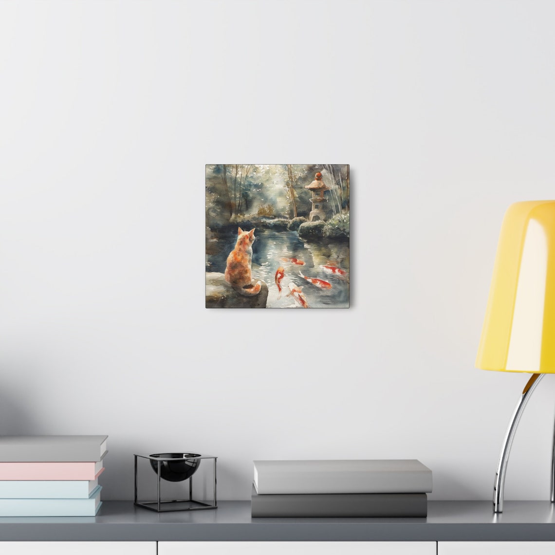 Ginger Cat Sitting by a Japanese Koi Pond with a Stone Lantern Poster - Image 5