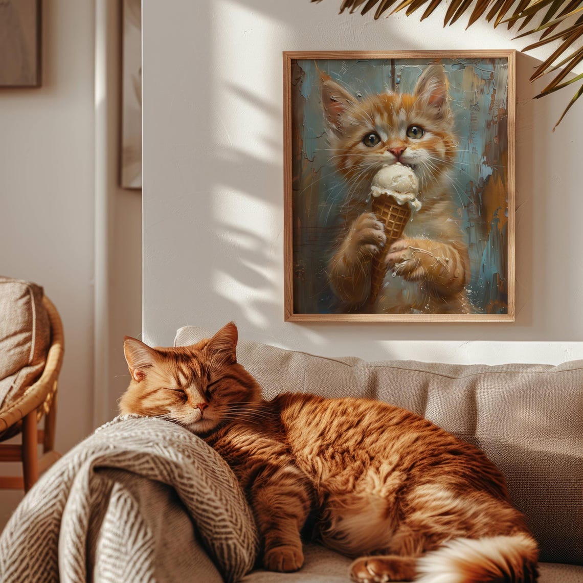 Orange Tabby Kitten Licking Ice Cream Cone Cute Kitten Portrait Poster - Image 3