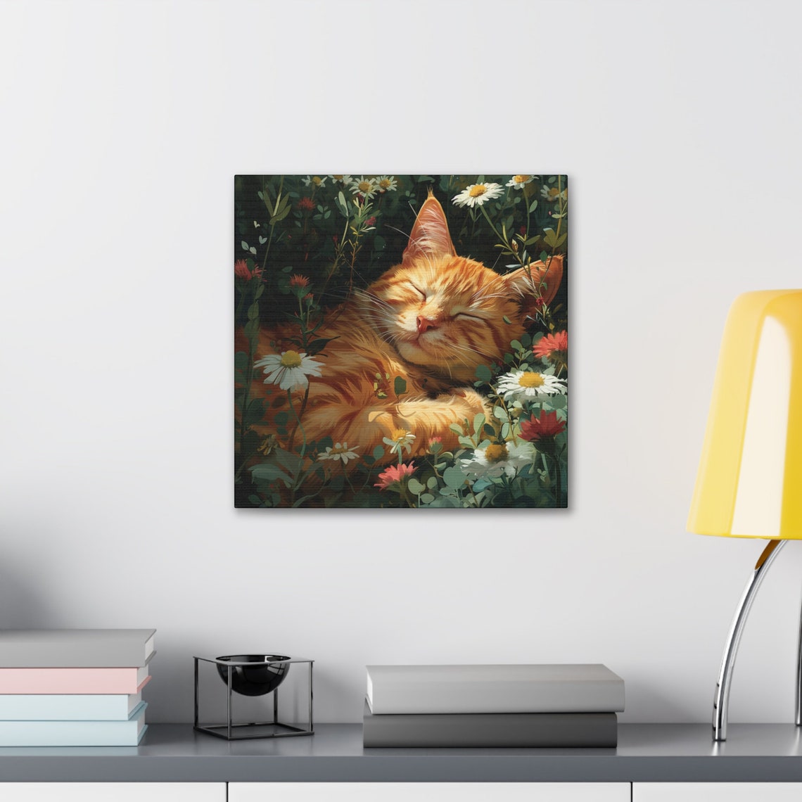 Ginger Cat Sleeping Peacefully Among Sunlit Wildflowers Poster - Image 3