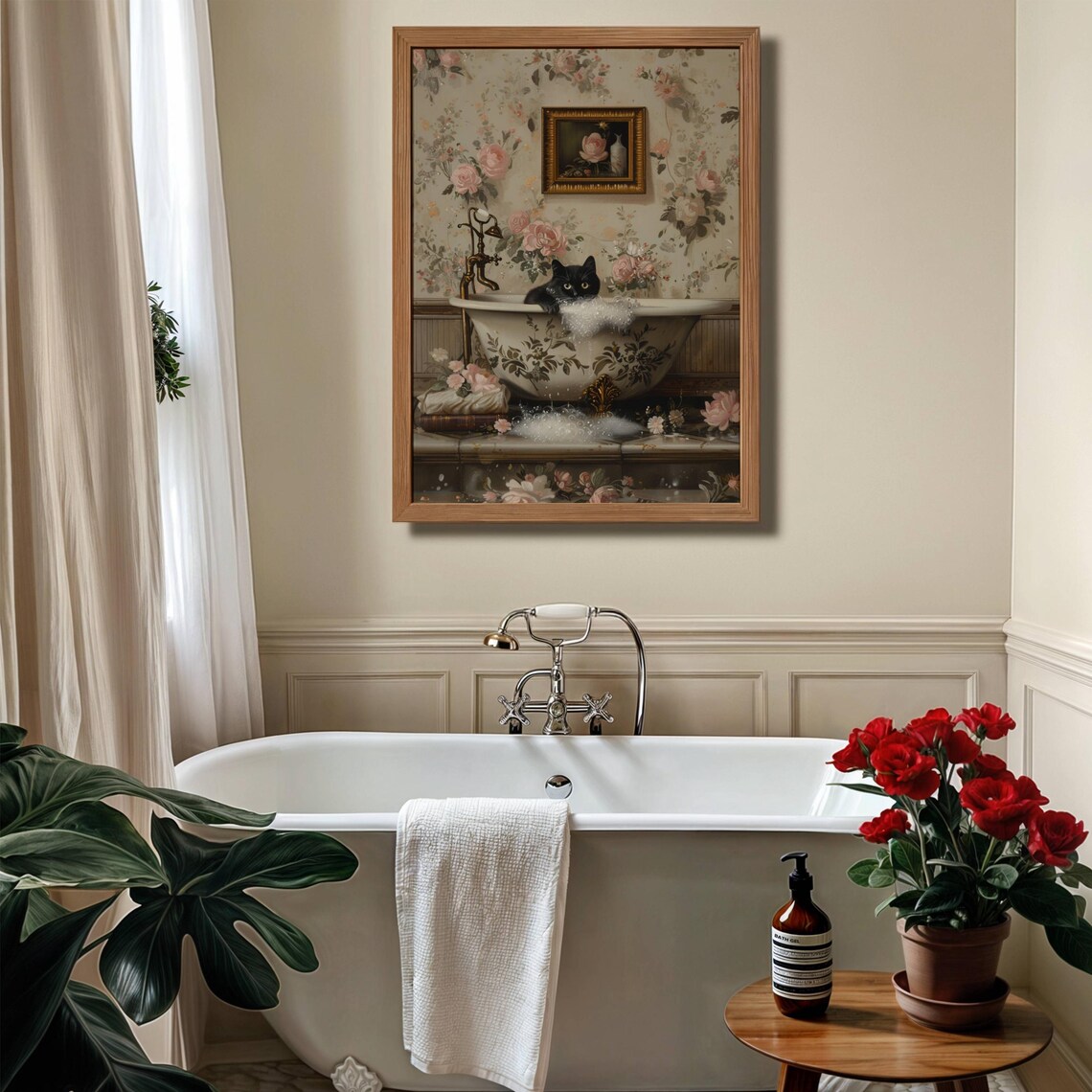 Black Cat in Bathtub, Whimsical Bathroom Art Print - Image 4