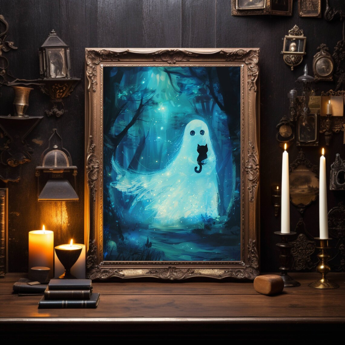 Ghost And Cat Cat Art Poster, Cats Wall Decor - Image 5