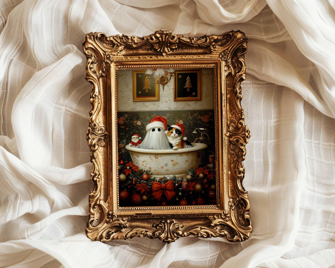 Ghost And Calico Cat Christmas Poster, Whimsical Decor - Image 4