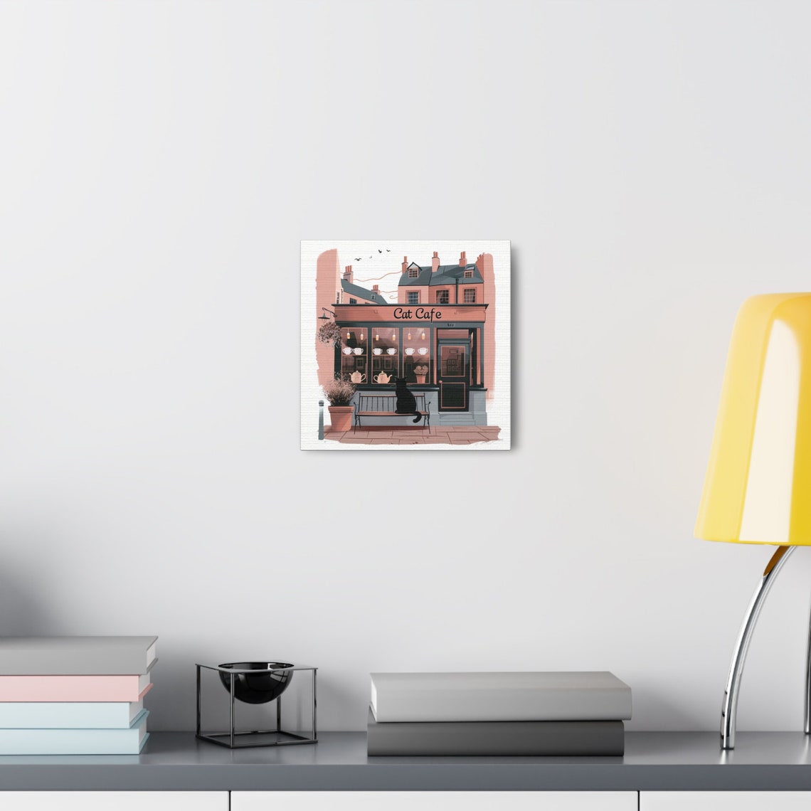 Cat Cafe Storefront With Black Cat on Bench Coffee Shop Poster - Image 6