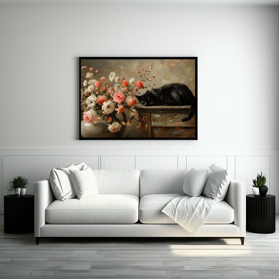 Floral Black Cat Art Print, Cat Lovers Wall Decor - Image 5