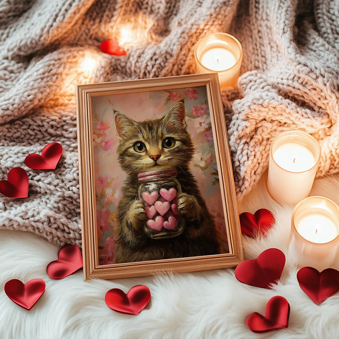 Valentines Day Tabby Cat Poster, Valentine Heart Decor - Image 5