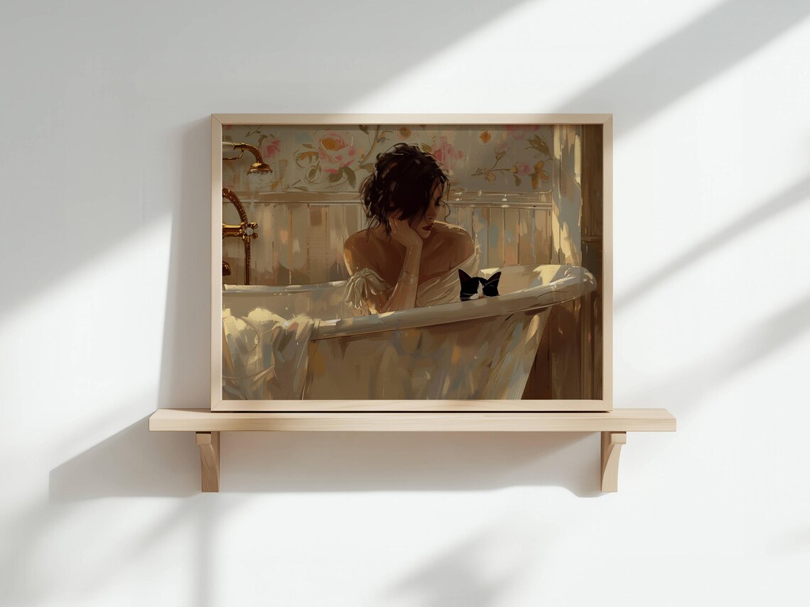 Woman Relaxing in a Bathtub With a Black and White Cat Poster - Image 5
