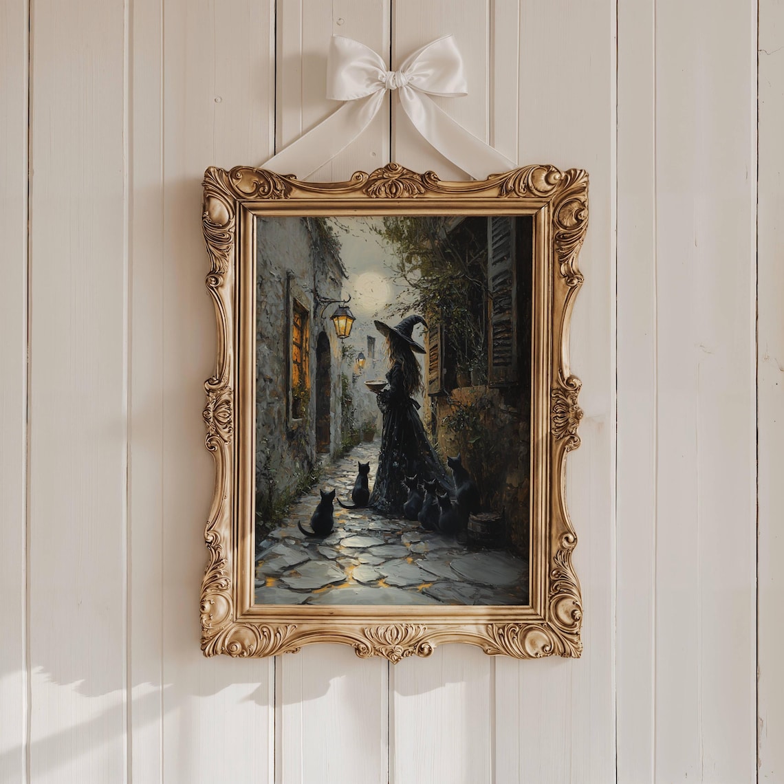 Witch Feeding Cats, Whimsigoth Cat Wall Art Print - Image 3