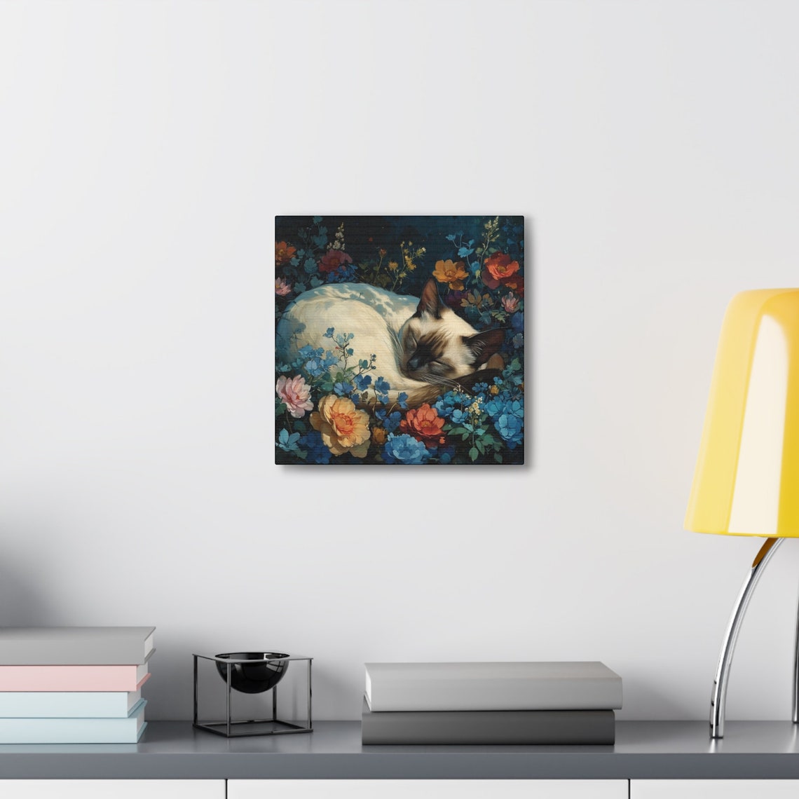 Siamese Cat Sleeping in Blue and Orange Night Wildflowers Poster - Image 4