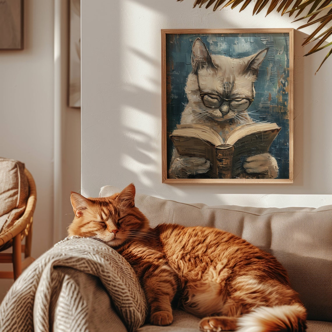 Siamese Cat With Glasses Reading A Book In A Library Art Poster - Image 6