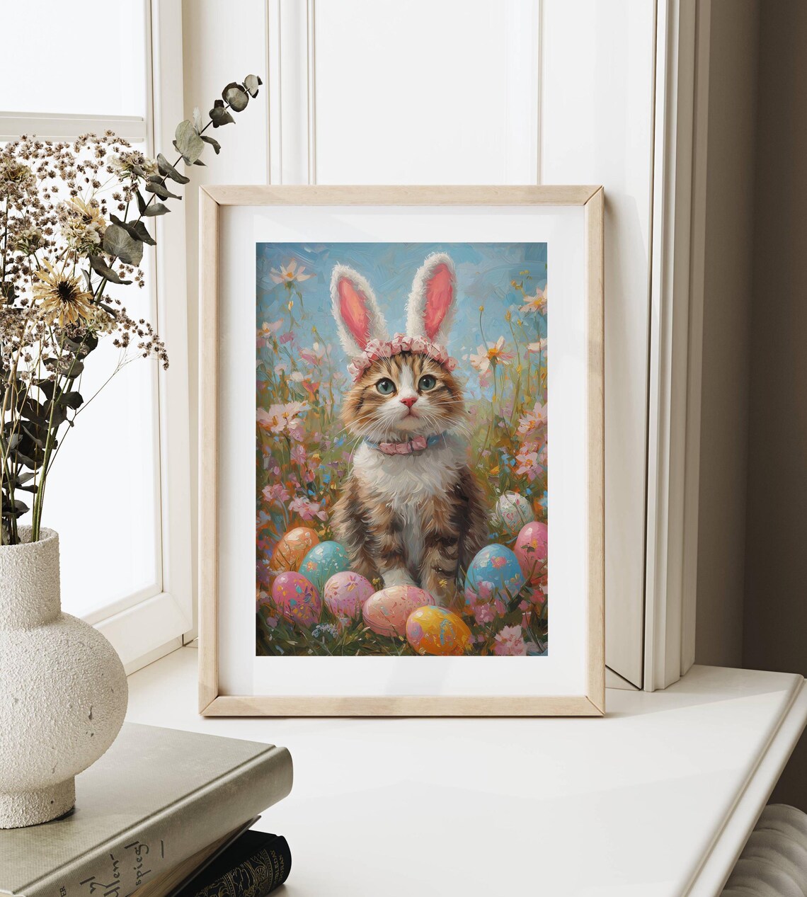 Cat With Bunny Ears Easter Floral Cat Art Print - Image 6