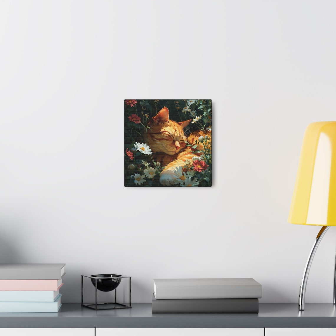 Orange Tabby Cat Asleep in a Daisy Filled Wildflower Garden Poster - Image 5