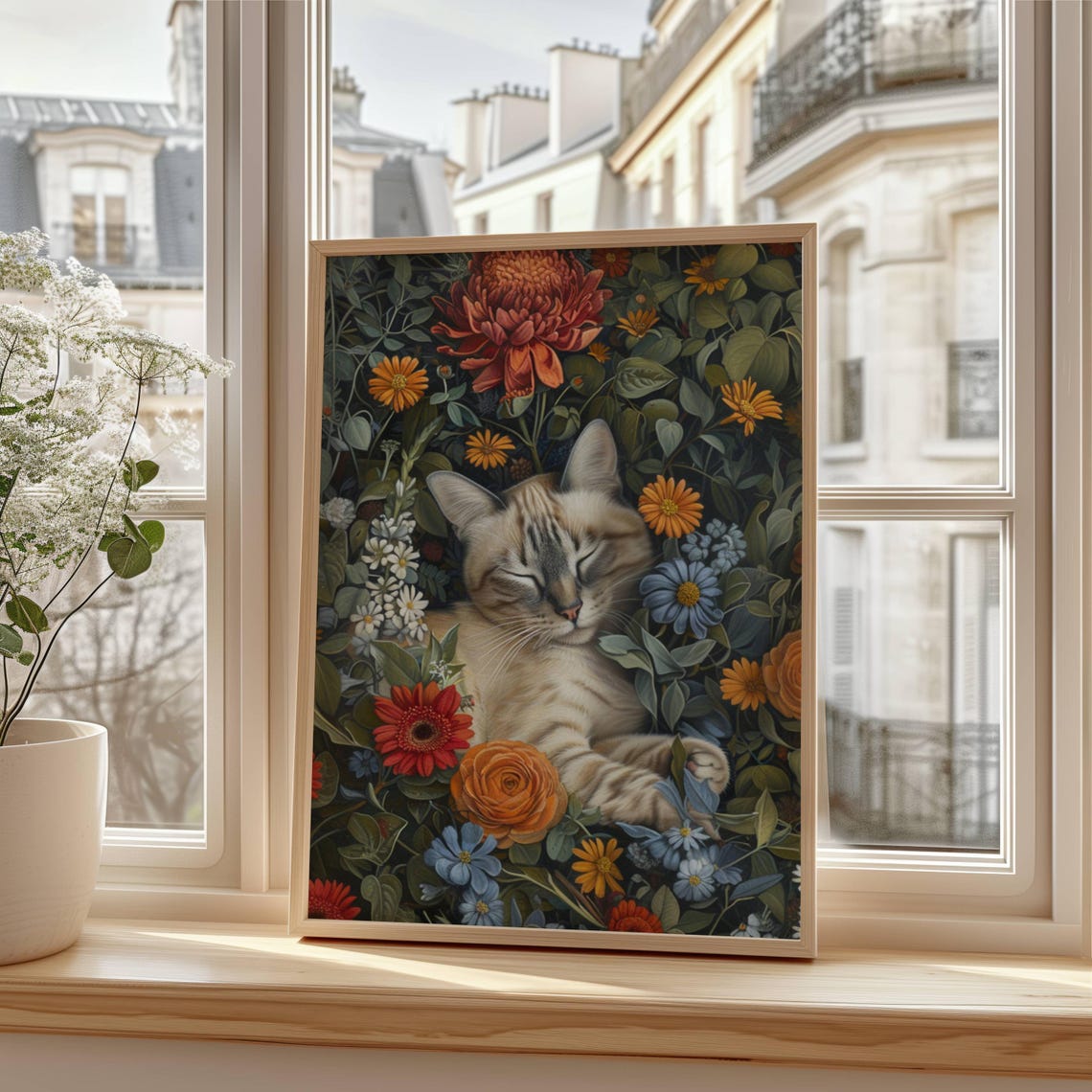 Sleeping Lynx Point Siamese Cat in a Botanical Wildflower Poster - Image 4