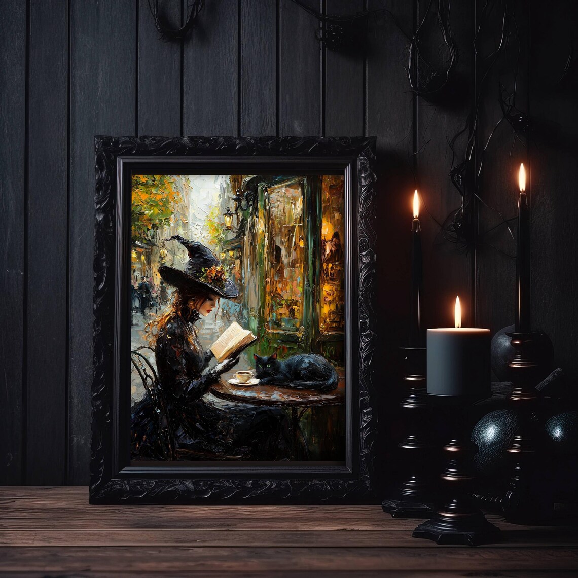 Witch Reading in a Cafe, Whimsigoth Halloween Art Print - Image 3
