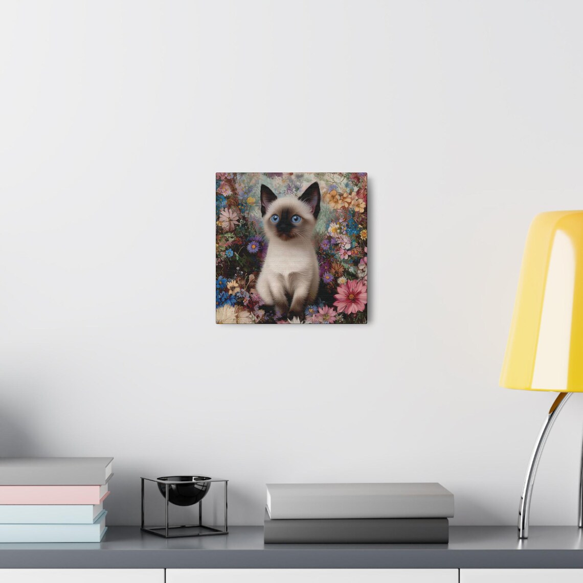 Blue-Eyed Siamese Kitten Sitting in a Burst of Colorful Spring Wildflowers Poster - Image 7