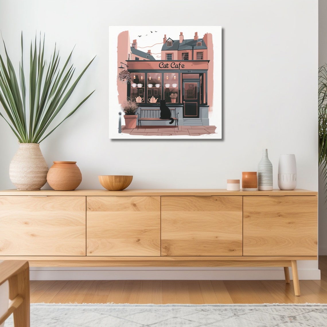 Cat Cafe Storefront With Black Cat on Bench Coffee Shop Poster - Image 7